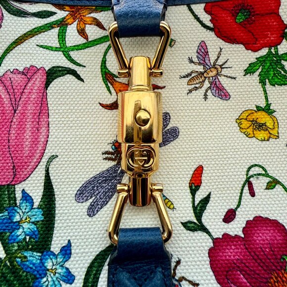 Gucci Jackie Hobo; Flora Canvas with Navy Agate Trim - Picture 6 of 6
